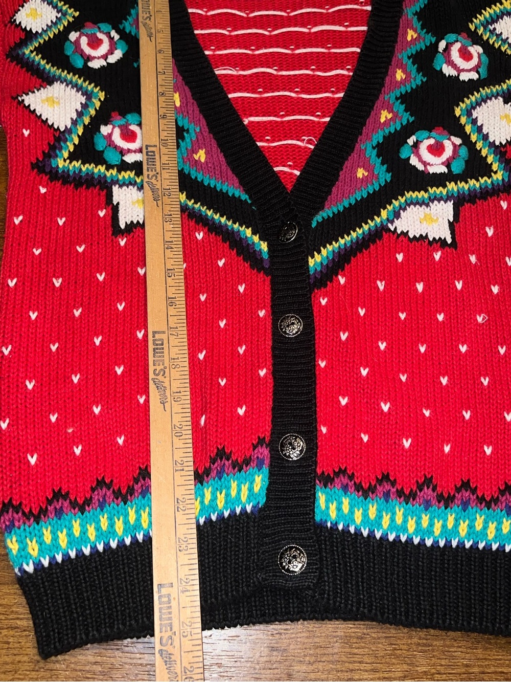 Vintage Chunky Knit Ramie Blend Cardigan Red Sweater Geometric 80’s Retro Size S - Picture 11 of 12
